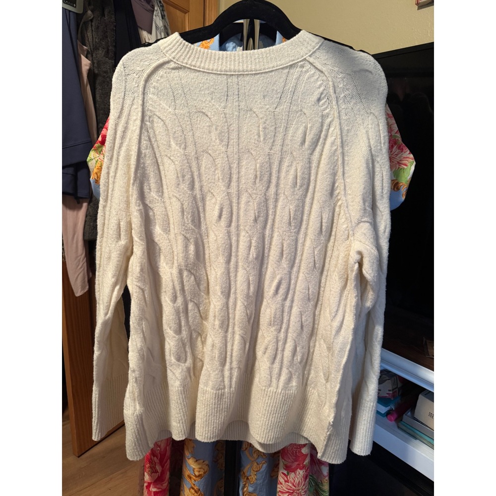 Aerie Womens Cream Cable Knit Oversized Crewneck Sweater WZ5CH7F Size Small